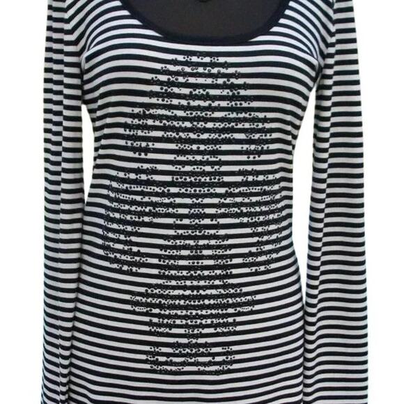 Cache Rhinestone Embellished Top New Stretch Scoop Neck Open Back $88 NWT B & W - Picture 2 of 8